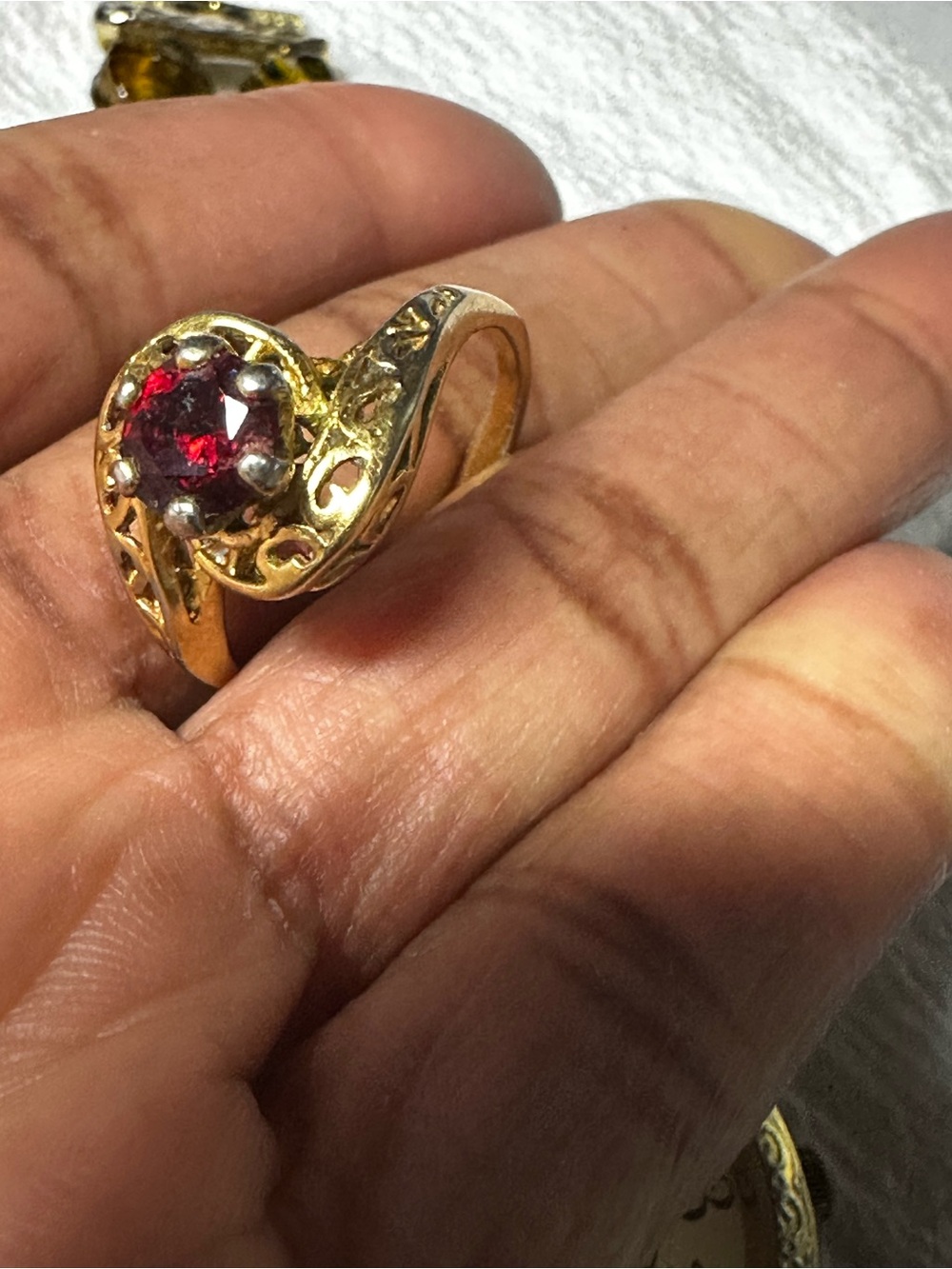 Gold-Tone Red Gem Swirl Ring-little wear/tear